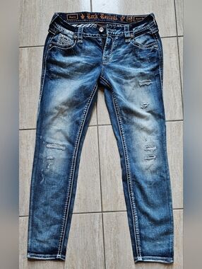 Rock Revival Women's Distressed Mid-Rise Skinny Jeans - Faded Blue